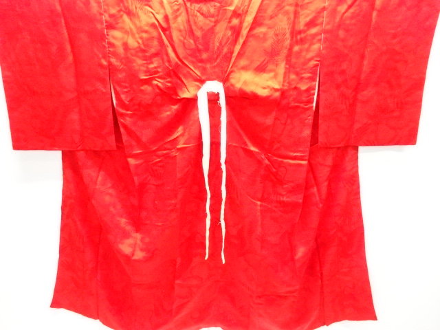 アンティーク　綸子松鶴模様織り出し長襦袢